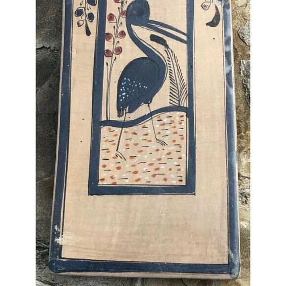 Vintage Handmade Hand Painted Mexican Floor Kitchen Accent Piece Blue Stork - Picture 4 of 8